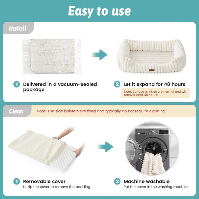 Ортопедичне собаче ліжко COZY KISS: м'яке, миється, для собак маленьких та середніх порід, бежеве, 76x58x18 см