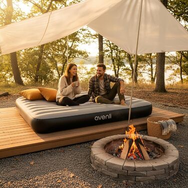 Надувний матрац Avenli для кемпінгу на 2 особи (191x137x25 см) - гостьовий матрац з флокованою поверхнею для дому та подорожей