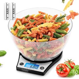 Кухонні ваги Duronic KS5000 SR/SS: цифрова вага з мискою 2.5 л, точність 1 г, функція Tara, чорний/червоний