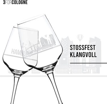 Set of 2 Wine Glasses Hamburg | Gift in elegant packaging | Screen print, more detailed than engraving | Wine glass set usable as red wine glasses or white wine glasses | XL wine glass souvenir.