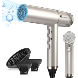 Фен Slopehill з унікальним безщітковим мотором | Інтелектуальна діагностика несправностей | Інноваційний мікрофільтр | Oxy Active Technology | LED-дисплей | 268г, 2000W (Champagne Gold)