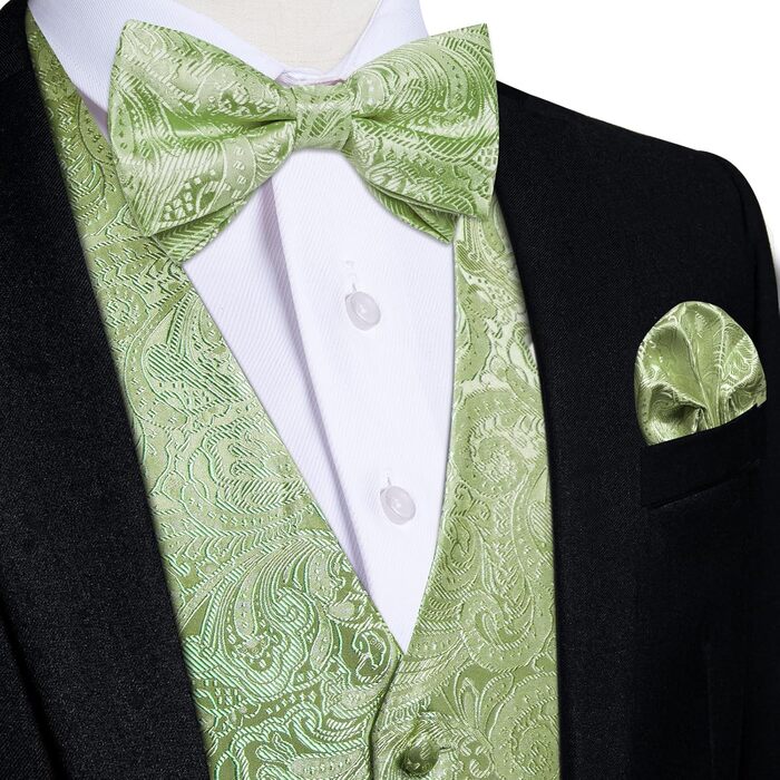 Жакети DiBanGu з принтом пейслі для чоловіків, 7-piece комплект: жакет, краватка, голки для лацканів, S, салатовий