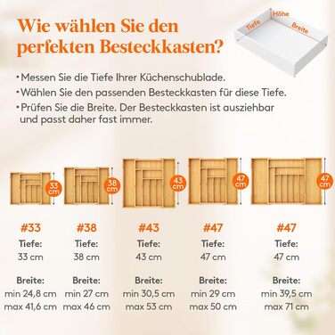Органайзер для столових приборів Lifewit в шухляду, бамбуковий, 47 см (29-50 см)
