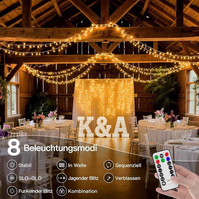 Ланцюжок прикрас Hopexy 10 метрів, 100 LED, тепле біле світло, з пультом, таймер, IP44, 8 режимів, для дому, саду, балкону, весілля, кемпінгу