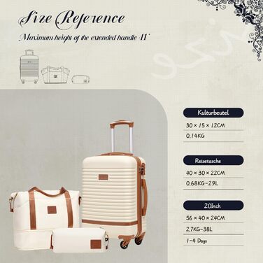 Набір валіз COOLIFE 3 шт: ручна поклажа + сумка | ABS, легкий, 360° колеса, TSA-замки, для Європи, круїзу, навчання за кордоном – необхідне для сімейного відпочинку, білий/коричневий