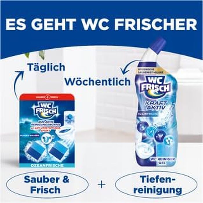 Очищувач для унітазу WC Frisch Duo-Aktiv, блоки для бачка 2в1: гігієна та захист від вапна, свіжий аромат, 100 г (12 x 2 шт)