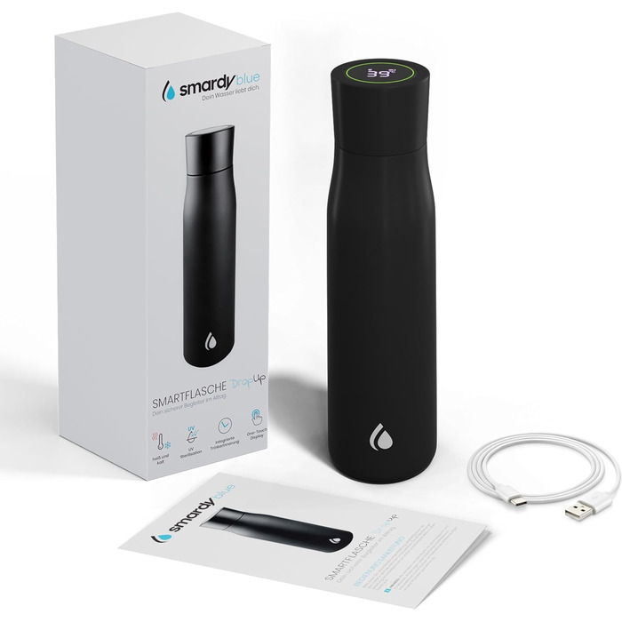 Розумна пляшка SMARDY DropUp 500 мл синього кольору з нержавіючої сталі з УФ-стерилізацією та нагадуванням про воду