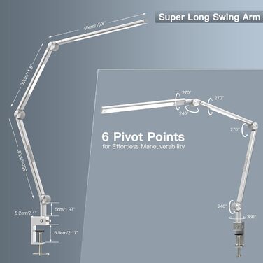 LED лампа для столу VERSKI 18W з регулюванням яскравості та 5 колірними температурами. Захист очей, для офісу та дому. Кріпиться на стіл.