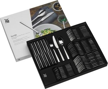 WMF Palma Cutlery Set, 12 Place Settings, 60-Piece Dinner Set, Monobloc Knives, Polished Cromargan Stainless Steel, Shiny, Dishwasher-Safe, 60-Piece Single