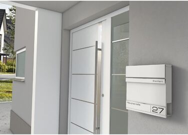 Поштова скринька Metzler Anthrazit RAL 7016 з газетницею та номерним знаком – персоналізована лазерна гравірування, сучасний поштовий ящик з табличкою, водонепроникний та стійкий до іржі | Модель Hermann (RAL 9016)