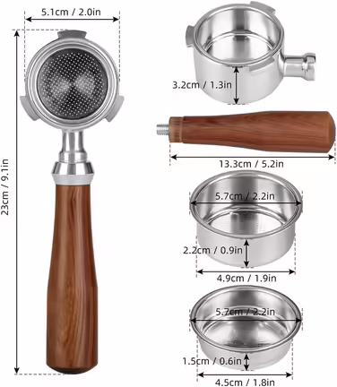 IRISHOM 51mm Bottomless Portafilter, Compatible with EC680 / EC685 Filter Baskets, Stainless Steel, 285g, Rosewood Handle, Compatible with Delonghi Bottomless Portafilters, Coffee Accessories, Coffee Holder