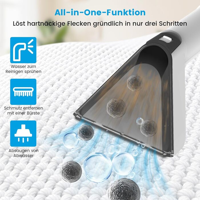 Апарат для чищення м'яких меблів та килимів: волого-пилосос, 450W, з щіткою для шерсті тварин. Підходить для диванів, килимів, автосидінь та сходів (біло-сірий)