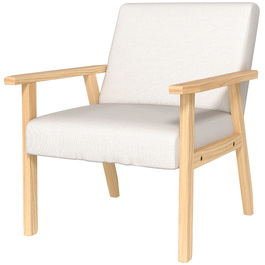 HOMCOM Lounge Chair with Armrests, Dining Chair, Relax Chair in Linen Look, Upholstered Armchair for Living Room, Bedroom, Solid Wood Frame, 64 x 70 x 72 cm, Cream White | Aosom