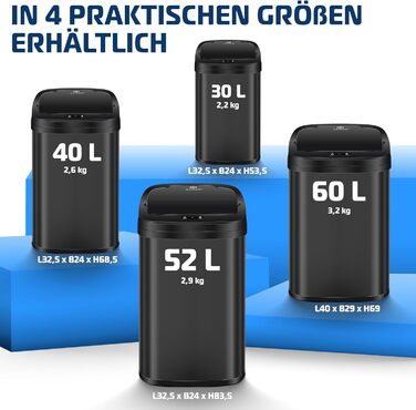 Відро для сміття KESSER® Sensor 40 л з автоматичним відкриванням, сенсором руху, м'яким закриванням кришки та LCD-дисплеєм. Нержавіюча сталь, з тримачем для мішка.