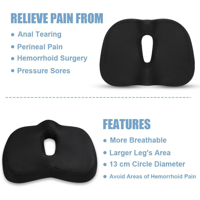 Подушка для сидіння Ainiv, ергономічна подушка з Memory Foam для офісного крісла, інвалідного візка, автомобіля (чорна)