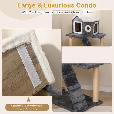 Драбина-кіготь для котів SOARS, 90 см, сірий котячий будиночок з сизалю