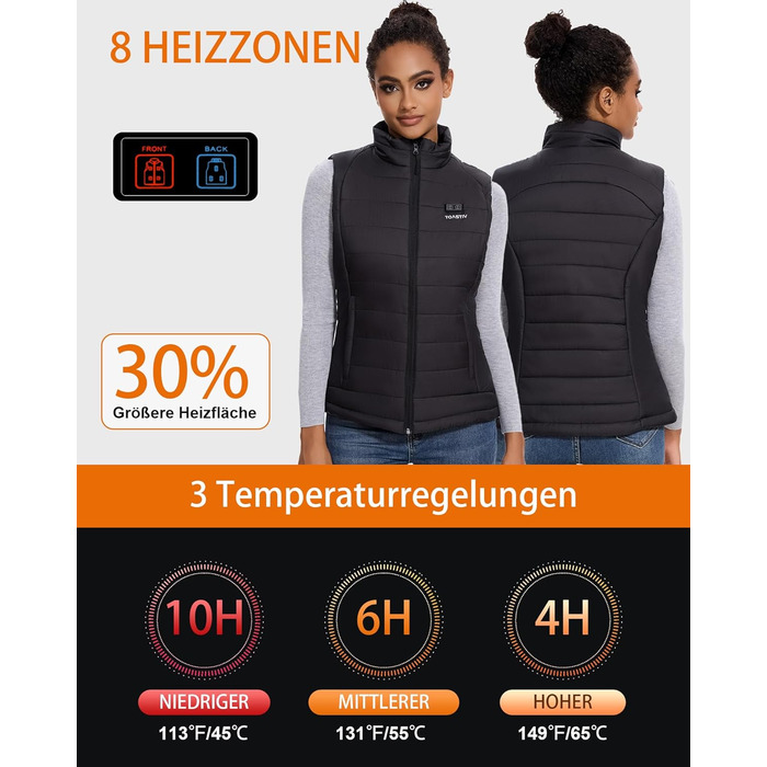 Обогреваемая жилетка для женщин с Powerbank 7.4V 16000mAh, 8 зон обігріву, регульована, чорна