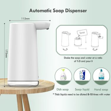 Frohsun Automatic Soap Dispenser - Rechargeable, Touchless, Motion Sensor, 350ml Capacity, Adjustable Foam Volume, IPX7 Waterproof - for Kitchen, Bathroom & Hotel Use (White)