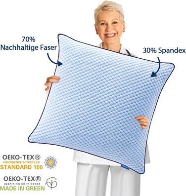 Подушка з піни Memory Foam охолоджуюча, ергономічна для сну на боці, спині та животі (40x40 см, блакитно-біла)