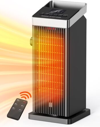 Електричний обігрівач QEXREED 2000W з PTC термостатом, 4 режими, таймер 24 год, дистанційне керування, захист від перегріву та перекидання, для дому та офісу