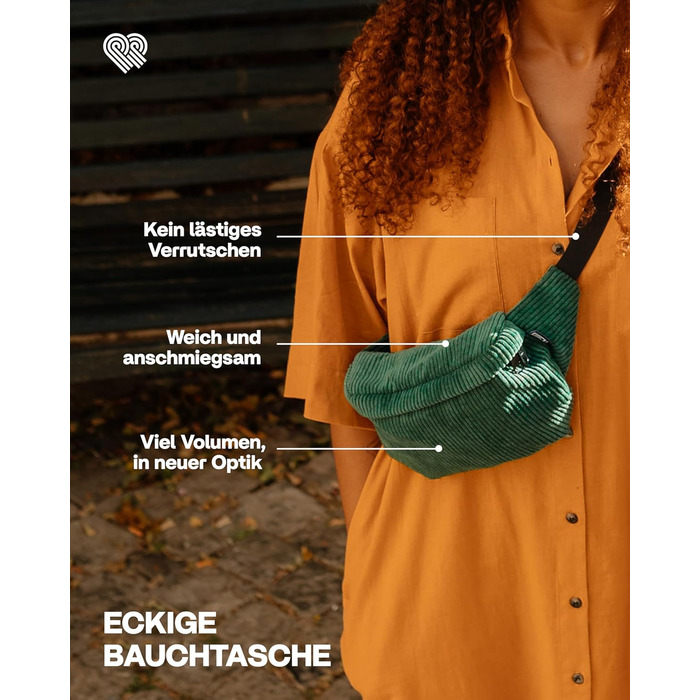 Чоловіча та жіноча поясна сумка PP-Berlin з корду, 3 відділення, ручної роботи, веганська, Made in Germany, для повсякденного використання та відпочинку, можна носити як через плече (зелена)