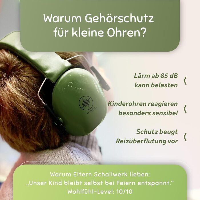 Schallwerk® Kapselgehörschutz Kiddies: Дитячі навушники-захисники від шуму | Навушники для дітей, преміум-якість, захист від шуму, ідеальні для повсякденного використання та заходів (Оливковий зелений)