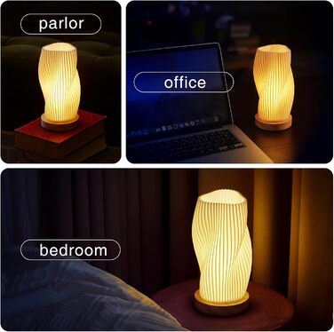 Стіл лампа Dawnwake з дерев'яним цоколем, LED-лампа для спальні та вітальні