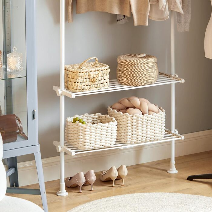 SoBuy KLS07-SCH Telescopic Clothing Rack with 1 Clothes Rail and 3 Shelves Telescopic Wardrobe System Adjustable Clothes Rack B (52-80) x H (233-295) cm (White)