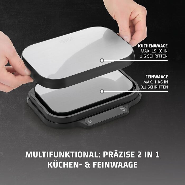 Кухонні ваги CASO Design KitchenDuo: без батарейок, до 5 кг з кроком 1 г, Testsieger Haus & Garten Test