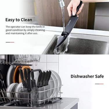 Набір ножів LIN ZHI REN 13 предметів з бруском, чорний. Кухонний набір ножів, ергономічні ручки, безпечний, для миття в посудомийній машині