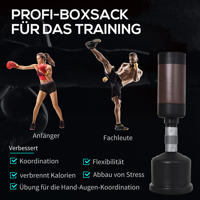 HOMCOM Standboxsack Boxpuppe Height Adjustable 158-186 cm, Punching Dummy for Training, Punching Partner, Black and Brown