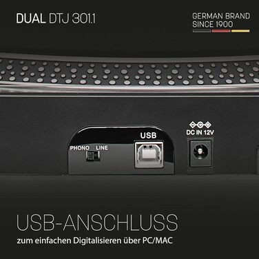Програвач вінілу Dual DTJ 301.1 USB чорний з прямим приводом, Pitch-Control та USB-підключенням