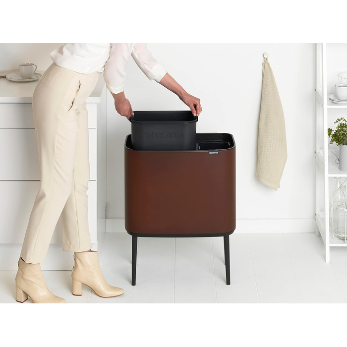 Сміттєвий відер Brabantia Bo Touch Bin на 36 л, металевий, з двома внутрішніми відрами (11л + 23л), колір Mineral Cosy Brown, 54 x 32 x 68 см