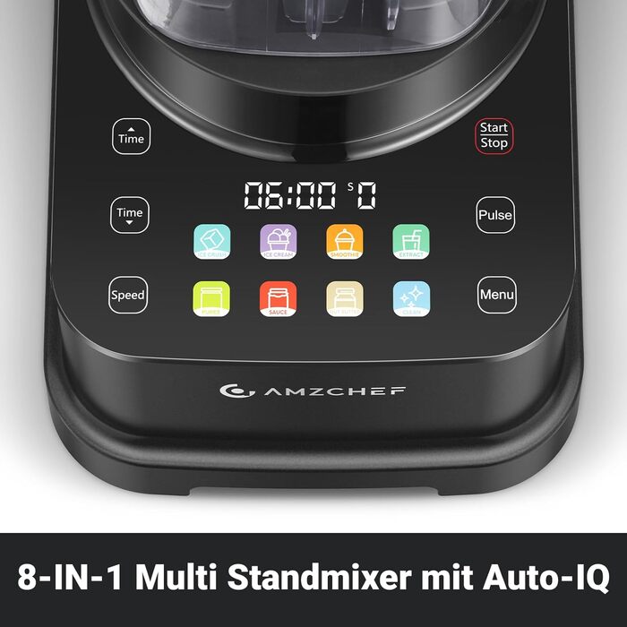 AMZCHEF 8-in-1 Multi Stand Mixer with Auto-IQ | 2000W High-Power Mixer with LCD Touchscreen | 2L Blender with 8 Smart Menus and 10 Speeds for the Kitchen | Black 25.6 x 20.1 x 47.6 cm Black