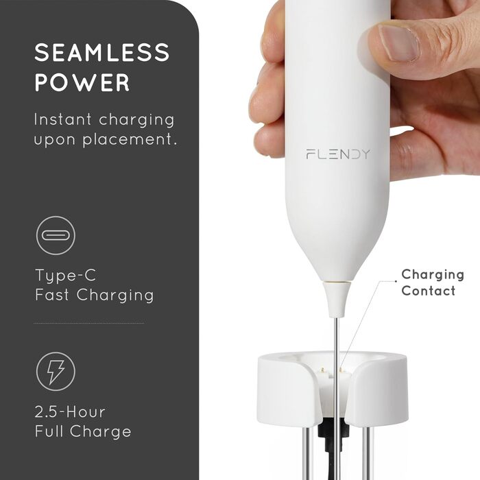 Електричний портативний піноутворювач для молока Flendy з USB-C, для кави, матча, протеїнових коктейлів, подвійний вінчик