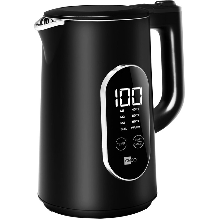 Електричний чайник Aeco AQA NEO з нержавіючої сталі, 1.7 л, 2150 Вт, без BPA, фільтр від накипу, бездротовий, CoolTouch, шампань срібло (Aqa Elite (чорний матовий))