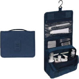 Сумка для туалетних аксесуарів на гачку | Складна дорожня сумка для туалетних речей з ручкою | Багатофункціональна косметичка, компактна сумка для туалетних аксесуарів, валізка для миття для чоловіків та жінок, темно-синій