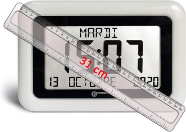 Calendar Clock - Geemarc Viso10 with automatic time setting and large letters - For people living with Alzheimer's - Battery operated - No backlight - Version DE - White