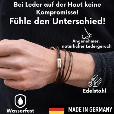 Браслет шкіряний Echtleder (Німеччина), унісекс, з магнітною застібкою, чорно-срібний, розмір L (17-18 см)