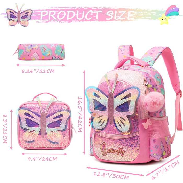 Шкільний рюкзак для дівчаток HTgroce 3 клас. Рожевий рюкзак з метеликом