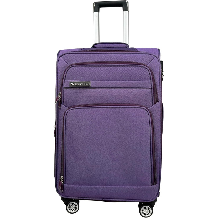 Чемодан-валіза на колесах з тканини, розширюваний, з подвійними колесами (M/L/XL/XXL або набір 4 шт.), м'яке багаж (фіолетовий, ручна поклажа (55 см))