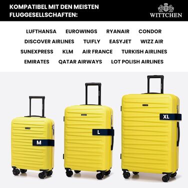 WITTCHEN Skyspeed Line: Великий валіза з жорстким корпусом ABS, 4 колеса, телескопічна ручка, комбінаційний замок, підходить для Lufthansa/Eurowings/Ryanair/Condor, жовтий (набір 3шт)