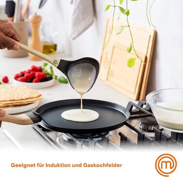 MasterChef Crepe Pan Induction, Pancake Pan for Pancakes, Roti, Omelette, Tortilla, Induction, Gas, Ceramic Stove, Non-Stick Coating Aluminum, 25cm, Extra Wide Natural Collection