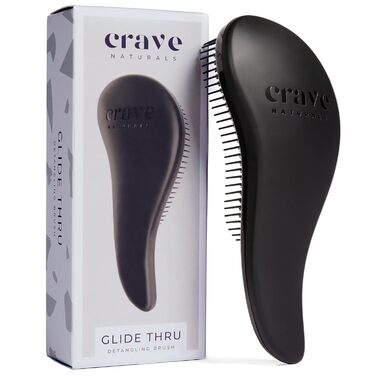 Crave Naturals Glide Thru - щітка для розплутування волосся для дітей та дорослих. Підходить для будь-якого типу волосся (сухе, вологе, кучеряве, пряме). Чорний колір