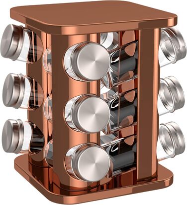 bonVIVO Rondo: поворотна підставка для спецій на 12 відділень, нержавіюча сталь, сріблястий колір, регульоване спеційне карусель, спеційне коло для солі та перцю (мідь)
