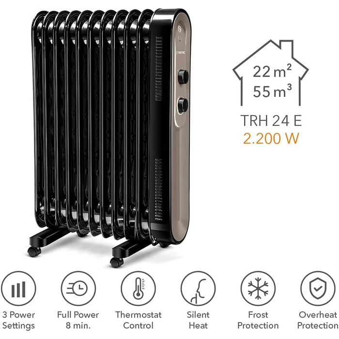 Електричний масляний радіатор Trotec TRH 24 E – 2200 Вт, 11 ребер, енергозберігаючий | Обігрівач