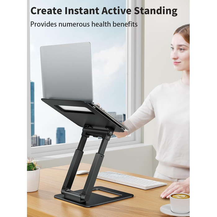 Adjustable Laptop Stand for Desk - Telescopic & Ergonomic Design - Fits 10-17 inch Laptops (Black)