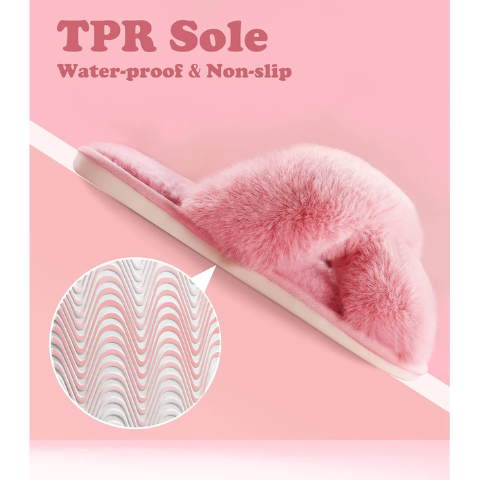 Тапочки жіночі Ankis з плюшу, теплі зимові, з перехресними ремінцями, з піною Memory, відкриті пальці, пухнасті, для дому та вулиці (білі, чорні, сірі, рожеві, верблюжі), 38/39 EU, рожеві