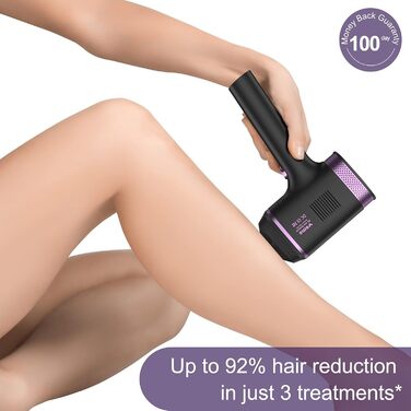 Пристрій для епіляції IPL з сапфіровим наконечником, охолодженням та 500 000 імпульсів світла. 2 насадки для обличчя, тіла, зони бікіні та пахв. Постійне видалення волосся. Violett