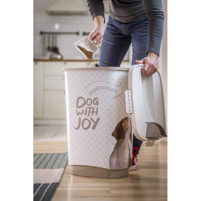 Контейнер для корму Rotho MyPet Cody 50л з кришкою та мірним совок, BPA-free, пластик (PP), бежевий/білий